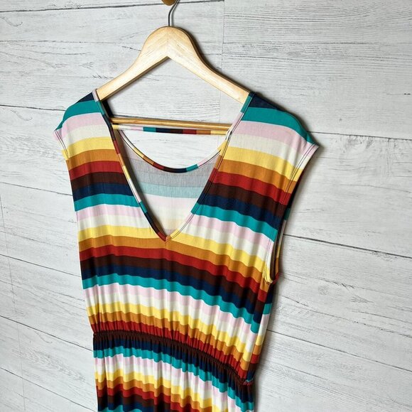 ModCloth Dress Womens Size Large Colorful Striped Elastic Waist Comfort Jersey - Picture 10 of 16
